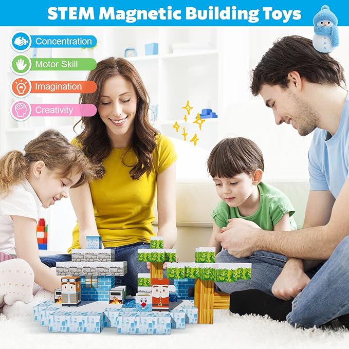 Magnetic Blocks - Build Mine Frozen Magnet 3D World Set, Magnetic Tiles LE Building go Blocks Toddler Toys STEM Sensory Outdoor Toys for 3+ Year Old Boys & Girls, Creative Kids Games Kids Toys-130PCS