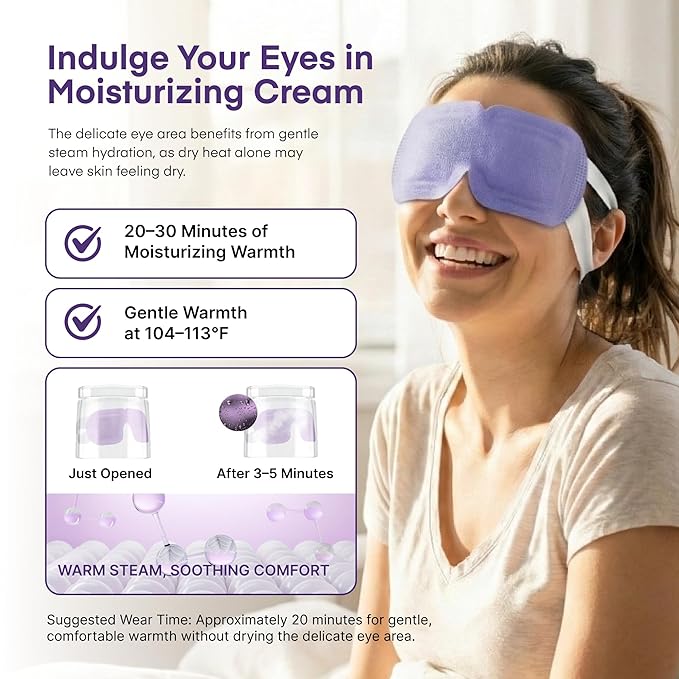 Adellina Steam Eye Mask (30 Pack) – Disposable Self Heating Eye Mask for Dry Eyes, Warm Steam Compress for Puffy Eyes, Sleep & Eye Strain Relief