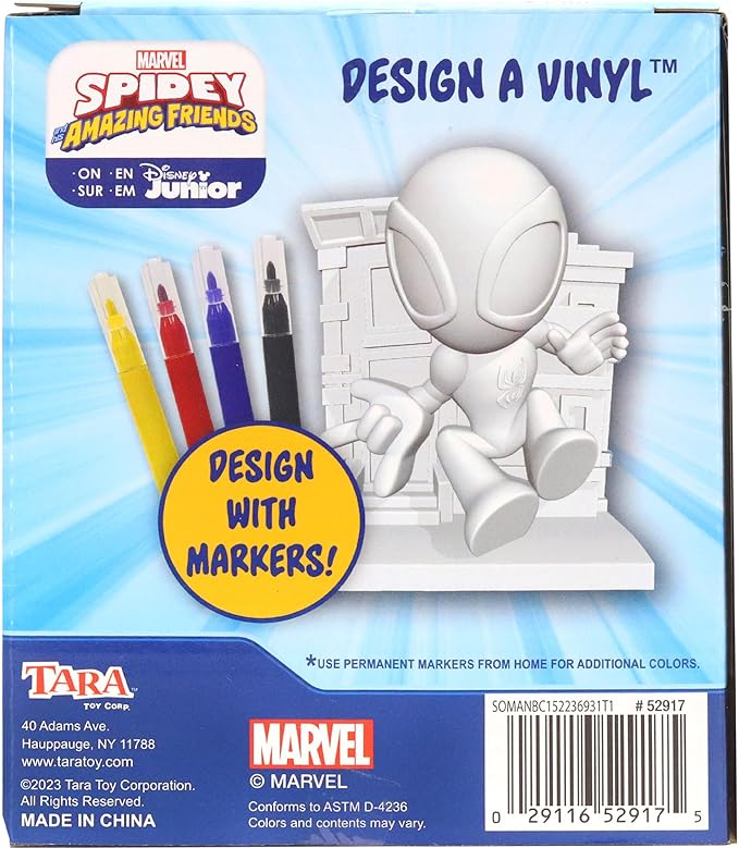 Marvel Spidey Design A Vinyl – Marvel Spidey and His Amazing Friends DIY Coloring Toy – Washable Markers and Vinyl Figures Included – Creative Craft Kit for Kids Ages 4+