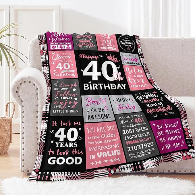 Sruemiul 40th Birthday Gifts Women, Happy 40th Birthday Blanket 50" x 60" | 40th Birthday Decorations for Women, 40 Year Old Birthday Gifts for Women, 1986 40Th Birthday Gift for Her, Daughter, Friend