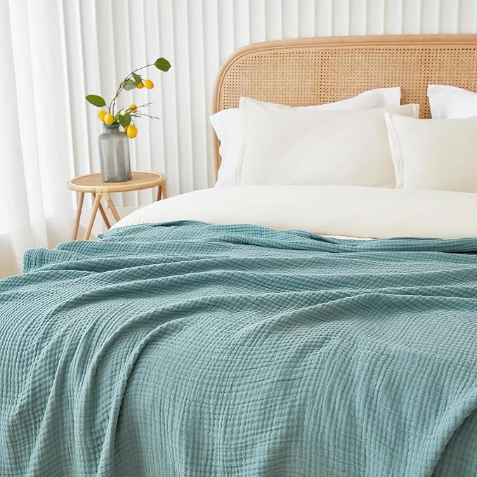 EMME Muslin Blankets for Adults Throw Blanket for Couch Breathable Gauze Soft Lightweight Airy Teal Twin XL 66" x 90"