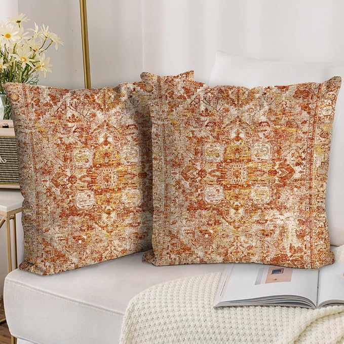 Boho Throw Pillow Covers 24x24 inch Set of 2,Boho Vintage Carpet Pattern Antique Ethnic Decor Double Sided Pattern Cushion Cover Soft Pillow Case Living Sofa Room Bed Square Pillow Cover