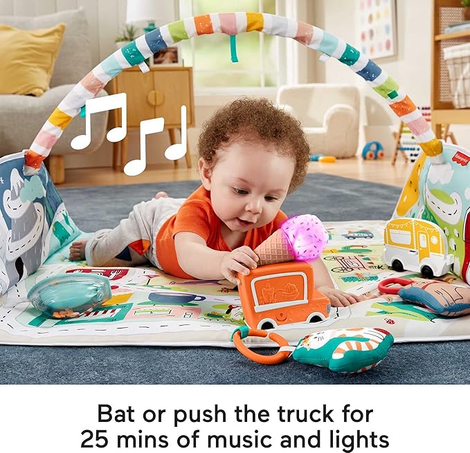 Fisher-Price Baby Playmat Activity City Gym to Jumbo Toddler Vehicle Mat with Music & Lights for Developmental Play Newborns Ages 0+ Months
