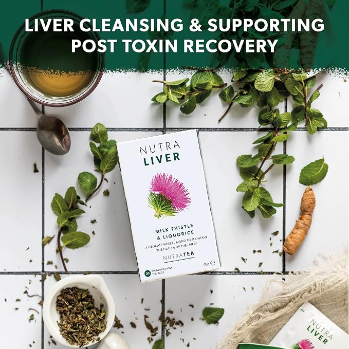 NUTRALIVER - Liver Detox & Cleanse Tea - Milk Thistle, Turmeric & Fennel - 40 Enveloped Tea Bags - Herbal Tea - 2 Pack