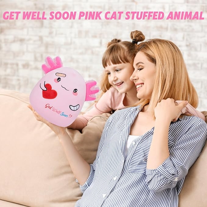 Get Well Pink Axolotl Plush - Mood Plush Toy for Kids, Soft Hospital Gifts for Kids Get Well Soon Stuffed Animal Pillow 9 Inch