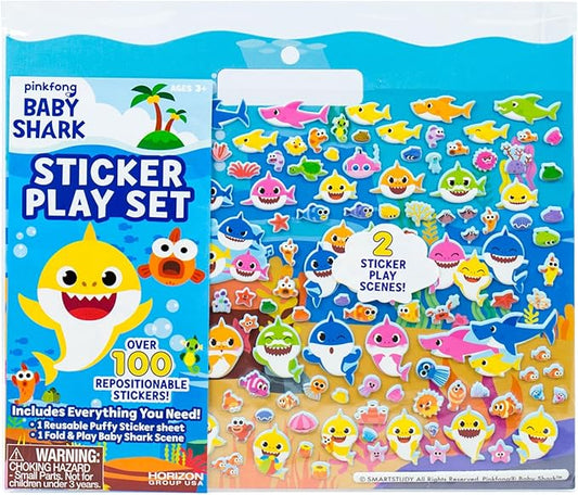 Baby Shark Sticker Play Set - 100 Reusable Puffy Stickers – Baby Shark Sticker Bundle for Kids Ages 3 and Up
