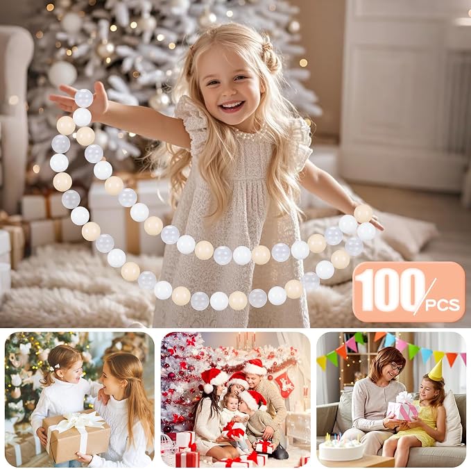 GOGOSO Ball Pit Balls Plastic Playballs for Baby Toddlers Kids Boys Girls Playhouse Decor Play Pool Fun Phthalate-Free BPA-Free Bath Toy White Beige Transparent,100 Balls