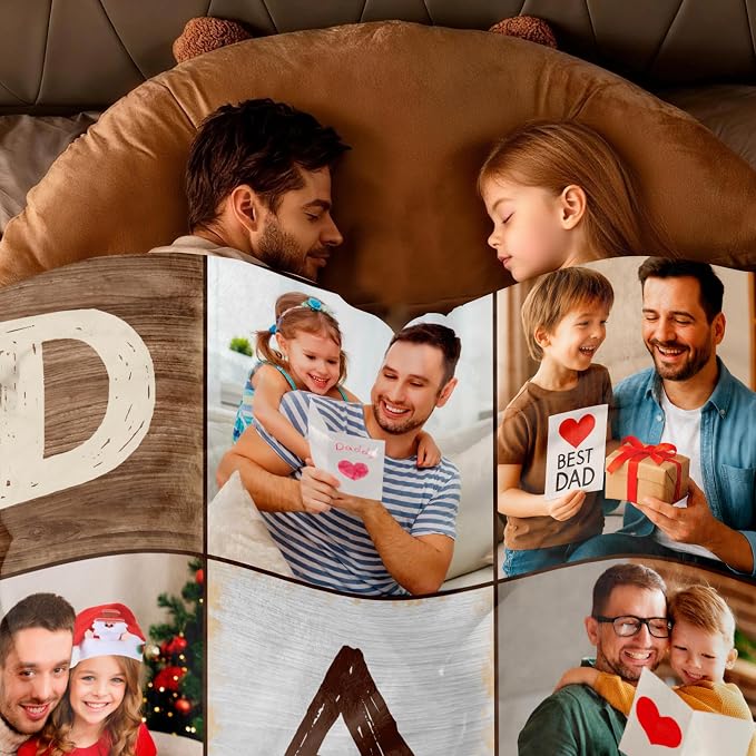 SHIPS NEXT DAY Personalized Fathers Day Birthday Gifts from Daughter Son Kids Wife Customized Father's Day Christmas Dad Husband Grandpa Papa Unique Gifts Custom Photos Blanket with Picture Text
