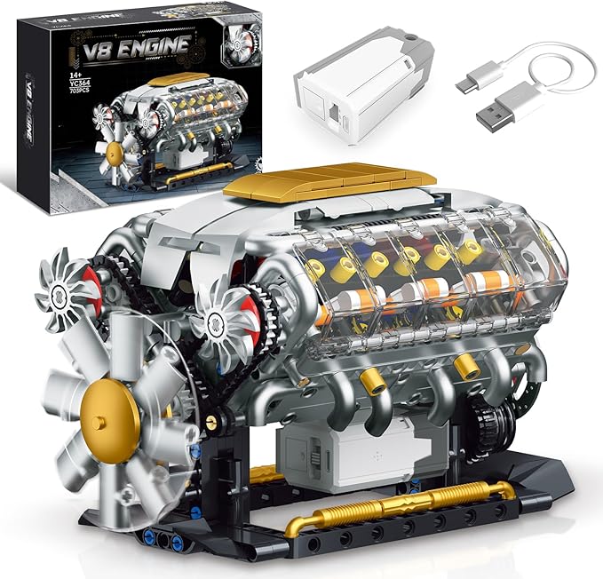 V8 Engine Model Kit that Runs, Build Your Own Mini Visible Car Motor, Physical Science Experiment Building Set for Adults & Teens, STEM Toy Gift for Boys 14+ (703 PCS)