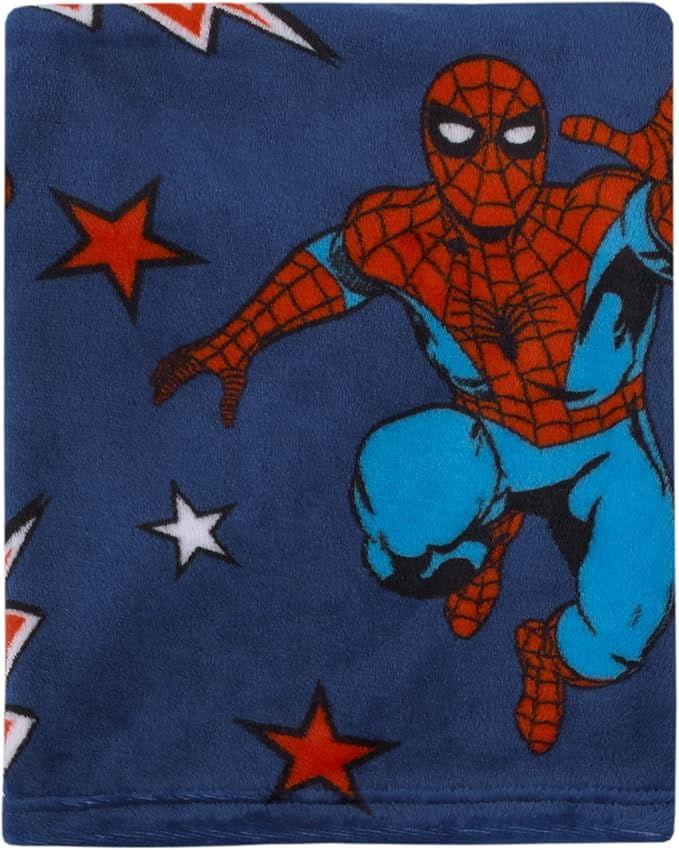 Marvel Spiderman Blue, Red and White Super Soft Plush Baby Blanket
