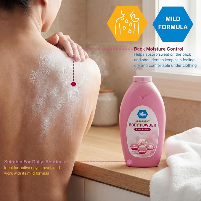 MED PRIDE Talc-Free Cornstarch Body Powder, Rose Scent, 13 oz Bottle