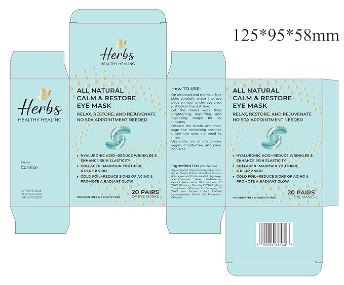 Herbs Healthy Healing 24K Gold Under Eye Masks – Collagen & Hyaluronic Acid Gel Patches for Dark Circles, Puffiness, Fine Lines – Eye Masks for Women & Men – 20 Pairs, Clean Beauty Skincare