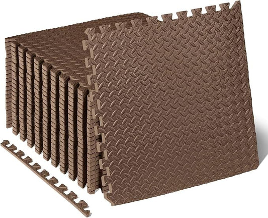 ProsourceFit Exercise Puzzle Mat 1/2-inch, EVA Interlocking Foam Floor Tiles for Home Gym, Workout Equipment, Kids Play Areas, Brown, 96 Sq Ft - 24 Tiles