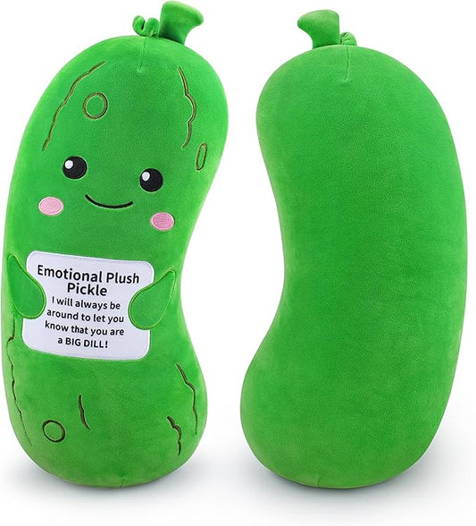 Emotional Plush Pickle-20” Pickle Stuffed Animal,Food Plushies Cucumber Stuffed Animal with Positive Warm Words,Kawaii Plush Toy Kids Birthday Gifts,Adult Vegetable Lover Plushie Pillow