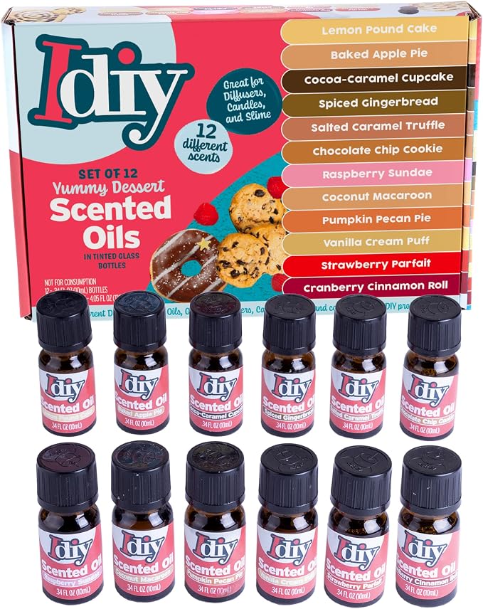 Dessert Scented Fragrance Oil Set (12 Pack) – 10ml Large Bottles, Sweet Bakery Scents for Diffuser, Aromatherapy, Candle Making, Soap, Slime & DIY Crafts – Vanilla, Chocolate, Caramel, Fruit