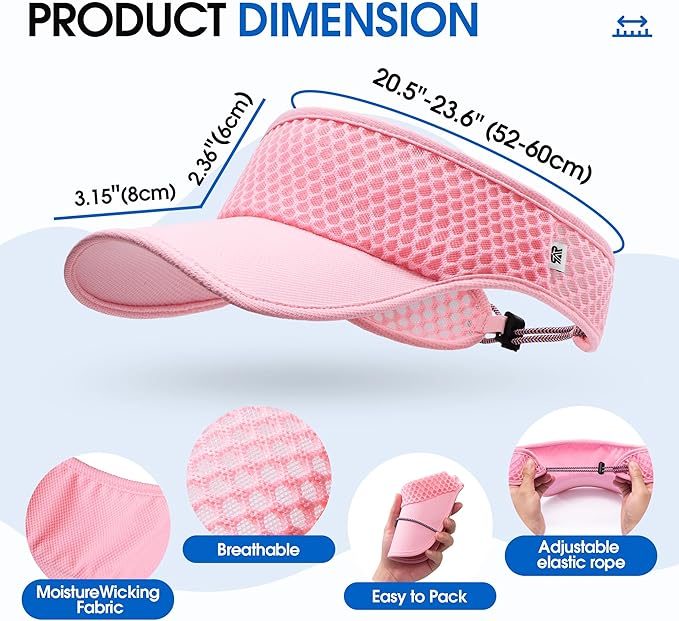 AUSFLUG Sun Visor Hat Men Women - Moisture Wicking Lightweight Sports Cap | Quick dry breathable mesh, adjustable ponytail strap, sun blocking for golf, tennis, pickleball, running, beach, hiking