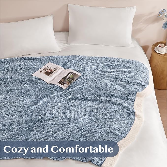Soft Twin Blanket for Bed-Cozy Warm Reversible Knitted Blankets | Lightweight Fluffy Decor for Women, Mom, Her & Girls, Sofa, Chair, Couch, 60x80in, Cationic Dyeing Blue