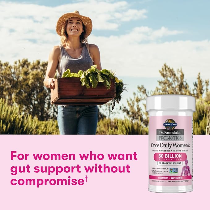 Garden of Life Once Daily Dr.Formulated Probiotics for Women 50 Billion CFU 16 Probiotic Strains with Organic for Digestive,Vaginal & Immune Health,Dairy Free,Shelf Stable 30 Capsules (Pack of 6)