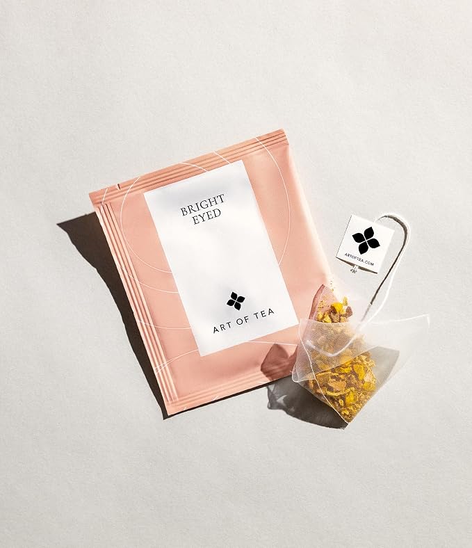 Art of Tea Bright Eyed 50 Count Herbal Tea Bags, Organic Ginger Turmeric Wellness Tea with Cinnamon & Botanicals, Caffeine Free Herbal Tea for Daily Wellness, Premium Tea Bags