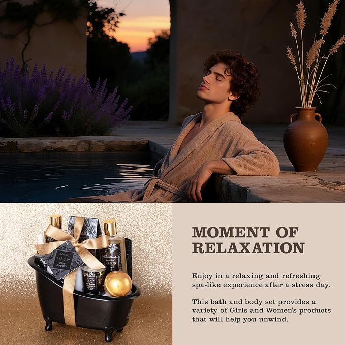 Gift for Dad Spa Gifts for Men Bath & Body Kit Spa Gift Set, Man Spa Basket | Man Spa Basket Set for Dad, Mens Perfume Bath & Body Gift Set, Ideal Christmas Birthday Self Skin Care for Man Leather Wallet