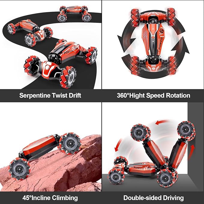 YEMIAI Gesture Sensing RC Stunt car, 4WD Drive Watch Remote-Controlled Vehicle, Bidirectional Drifting Off-Road Vehicle with Music and Lights Toys for Boys,Presents for Kids 4-12 Old