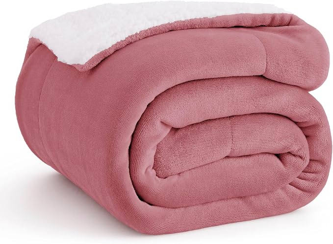 Bedsure GentleSoft Sherpa Fleece Twin Size Blanket for Couch, Non-Heated, Thick and Warm Throw for Girls and Women, Soft Fuzzy Plush Twin Blanket for Winter, Dusty Rose, 60x80 Inches