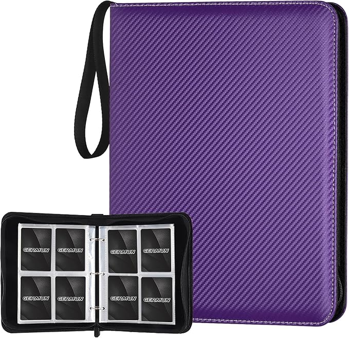 GERMUN 4 Pocket Card Binder, Premium Zip Trading Card Binder, 400 Double Sided Pocket PU Card Collection Binder, Collector Card Album, Card Folder for MTG, TCG, Sports Cards, Game Cards (Purple)