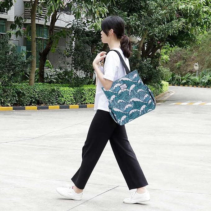 KAMO Floral Tote Bag - Waterproof Lightweight Handbags Travel Shoulder Bag for Hiking Yoga Gym Swimming Travel Beach