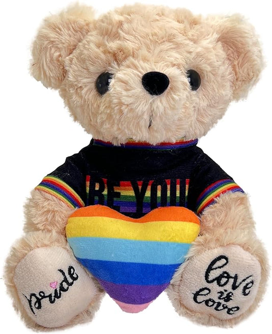 Rainbow Teddy Bear for Girlfriend Boyfriend Loved Ones, 8 Inch Cuddly Love Bear Plush Toy with Colorful Heart, Idea Gifts for Birthday, Valentine's Day, Anniversary, or LGBTQ+ Pride Month