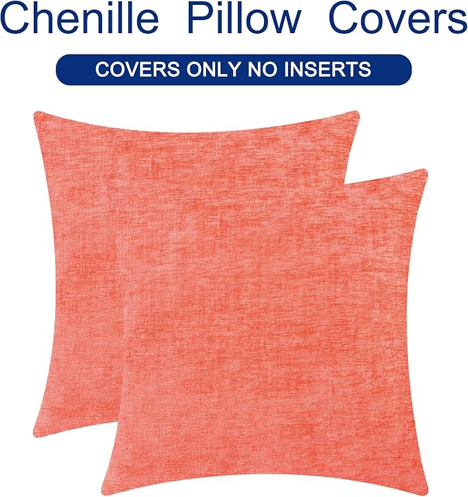 CaliTime Decorative Couch Throw Pillow Covers 22 X 22 Inches Living Coral | Pack of 2, Cozy Chenille Cushion Cases for Sofa Bed Living Room Farmhouse Home