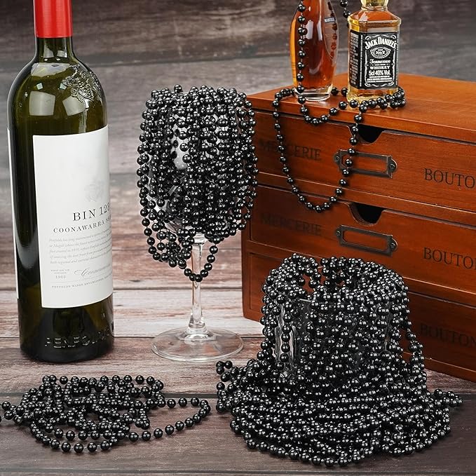 YAXINRUI 120 PCS Black Bead Necklaces, Black Mardi Gras Beads, Halloween Beads Necklaces, New Year Eve Necklace, 33 Inch Black Beaded Necklace for Mardi Gras Christmas Halloween Festive Events