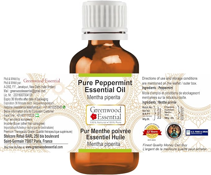 Greenwood Essential Pure Peppermint Essential Oil (Mentha piperita) Steam Distilled 10ml (0.33 oz)
