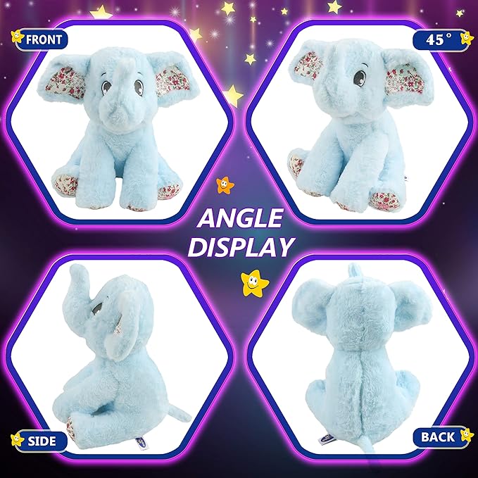 BSTAOFY Light up Elephant Soft Plush Toy Cozy Floppy LED Stuffed Animals Lullabies Nightlight Bedtime for Kids Birthday Valentines for Toddlers 12‘’
