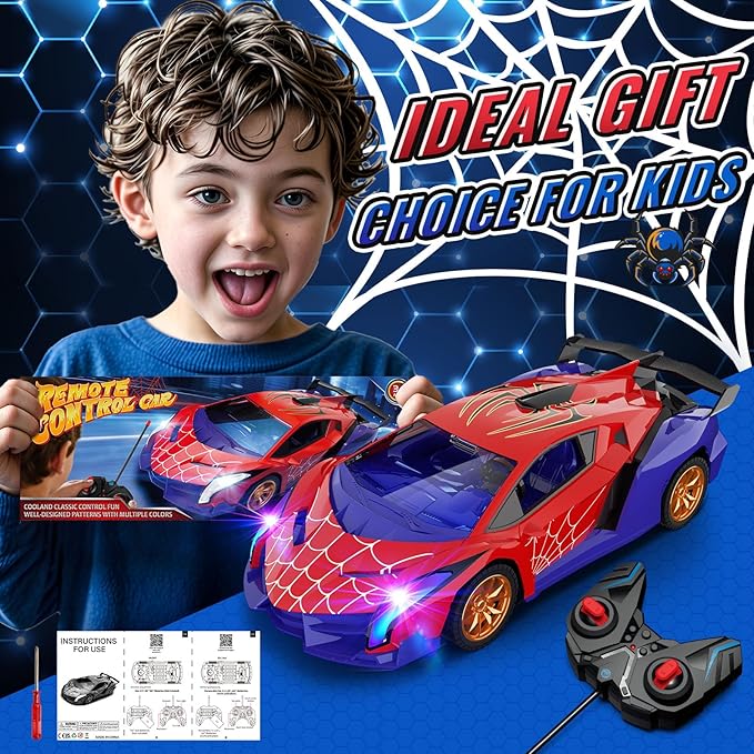 ZIROKAY Spider Remote Control Car with Multi-Color Flash Lights, Drift RC Cars, Spider Toys Gifts for 3 4 5 6 7 8 9 10 Year Old Boys Age 3-4 4-6 6-8 8-12 Christmas Birthday Gift, Toddler Kids Toy