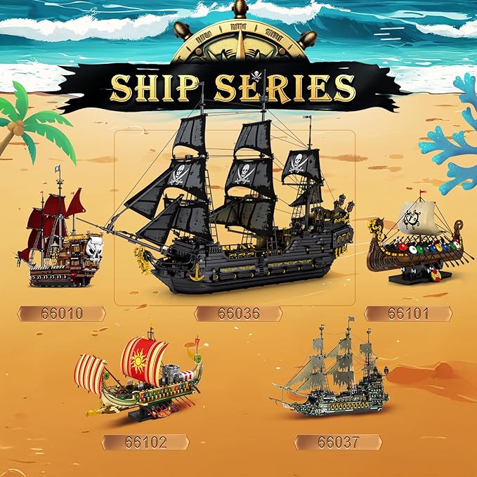 Pirate Ship Building Set with LED Lights,Large Black Pearl Ship Model 66036,Pirate Ship Sailboat Toy,Halloween Home Decor Birthday Gifts,Model Kits for Adult Boys Girls 14+（4304 PCS）