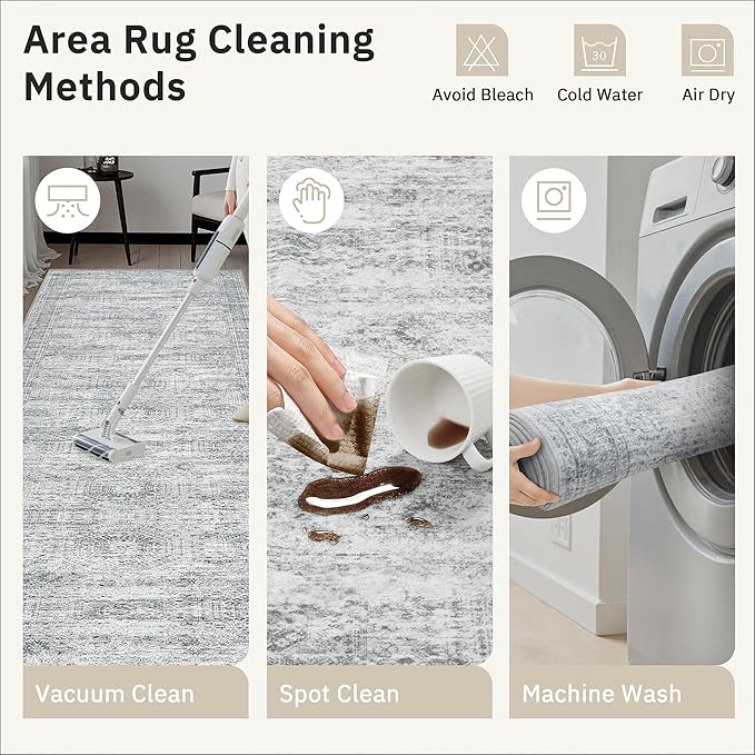 Soalmost Washable Hallway Runner Rug 3x12 Kitchen Entry Rugs Non-Slip, Grey | Vintage Long Runners 12ft for Bathroom Entryway, Foldable Low-Pile Wide Floor Carpet Mat for Corridor Laundry Room Bedroom