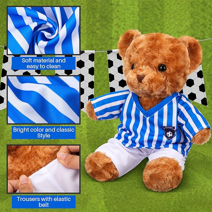 2 Pcs PJ's Bear Clothes Outfit, Fit Most 12-16 Inch Bears Stuffed Clothes Pajamas Plushy for Stuffed , Pre Kindergarten Toys(Blue White,Soccer)