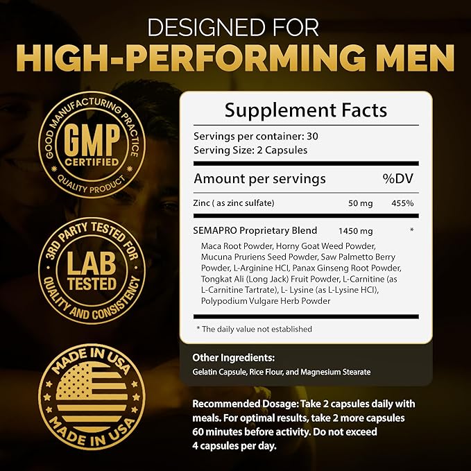 Extreme Semen Volumizer and Male Energy Formula - All Natural Endurance, Stamina & Semen Health - 60 caps (1 Month Supply)