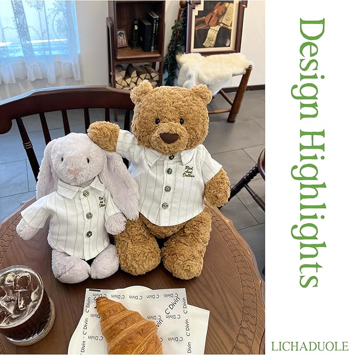 9-12''/30cm Stuffed Animal Doll Clothes Striped Shirt & White Overalls Set for Bashful Bunny and Teddybear(NO Doll)