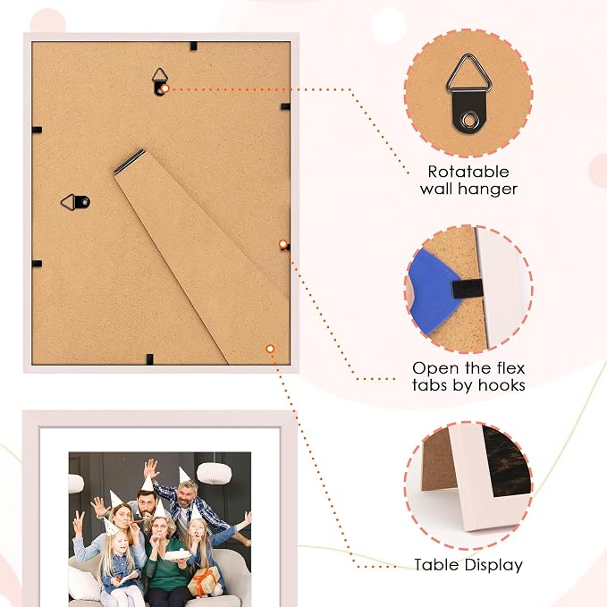 FIXSMITH 8x10 Picture Frame Set of 2, Pink Photo Frame with HD Plexiglass, Display Pictures 5x7 with Mat or 8x10 Without Mat Multi Picture Frames Collage for Tabletop or Wall Display