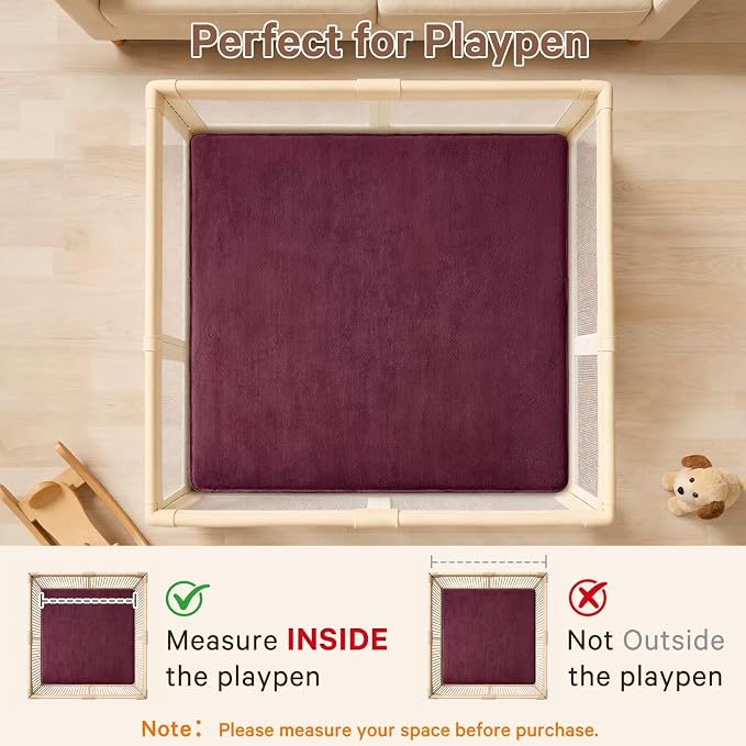 Baby Play Mat for Floor,Ultra Thick Elastic Foam 50"x50" Playmat Tummy Time Muscle Crawling Exercise Activity Cushion Gym Mat Nursery Playroom Area Kids Rug for Babies, Toddlers,Infants,Burgundy