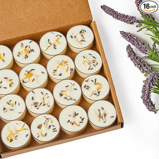 Ashlux 4-Hour Acrylic Jasmine Soy Wax Scented Tea Lights, 16 Pack Bulk | 4 Hour Long Burning, Non-Paraffin, Smokeless, For Weddings, Table Centerpieces, Home Decor & Christmas