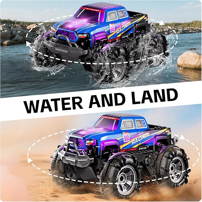 JUKUDAHU Remote Control Car for Boys 4-7, Amphibious RC Truck with Spray & Light, Remote Control Monster Truck Off-Road RC Cars for Boys Age 8-12, RC Cars for Adults Gift Toys 3-10