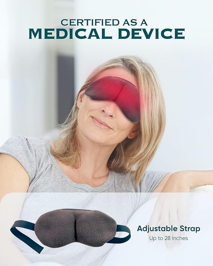 ThermoDR Microwavable Heated Eye Mask for Dry Eyes - Warm Eye Compress with Soft Fleece, Cleaned Wheat & Elasticated Strap - Relaxing Hot Eye Compress for Headaches, Sinus, Sore Cheeks, Tension