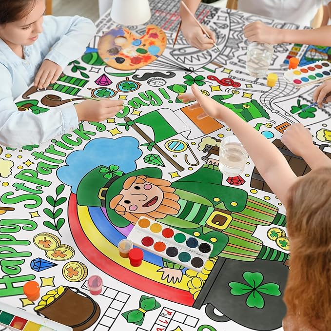 St. Patrick's Day Coloring Poster for Classroom Wall - Versatile 31.5 x 72 Inches irish themed Activity Poster/Table Cover, School Parties, St. Patrick's Day Party Decoration
