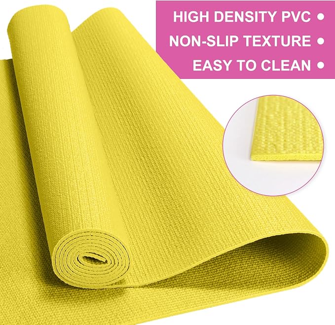 3 mm Thin Yoga Mats Bulk, Lightweight PVC Exercise Mats Non Slip Workout Fitness Pads for Yoga Pilates Stretching Classes Gym Home Studio, Easy to Clean