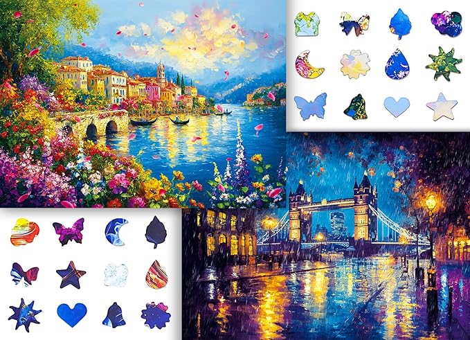 Puzzles for Adults 1000 Pieces, 2 Pack Unique Jigsaw Puzzle for Adults, Garden Town and Darkness Theme, Idea Family Games, Challenging Puzzles for Game Night
