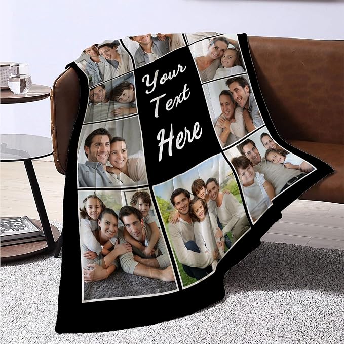 Funny DIY Custom Blanket with Picture Text Customized Blankets Customizable Photo Blanket Personalized Fathers Day Mothers Day Valentine's Birthday Gifts for Mom Dad Girlfriend Boyfriend Man Women