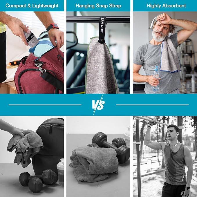 Microfiber Gym Towels 3 Pack, Quick Dry Silver ION Odor-Free Sweat Towel for Gym Men & Women Super Absorbent Fast Drying for Workout, Yoga, Running, Hiking, Travel, Tennis(16x31.5Inch, Heather Grey)