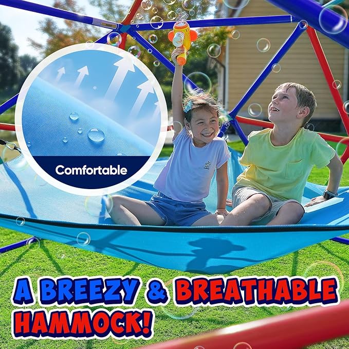 Zupapa 10FT Climbing Dome with Hammock, Outdoor Jungle Gym for Kids, Geometric Dome Climber Supporting 1200LBS Outdoor Play Equipment, Purple&Red